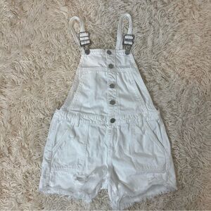 Blanknyc white denim overalls shorts distressed SZ 27 back cut-out double pocket